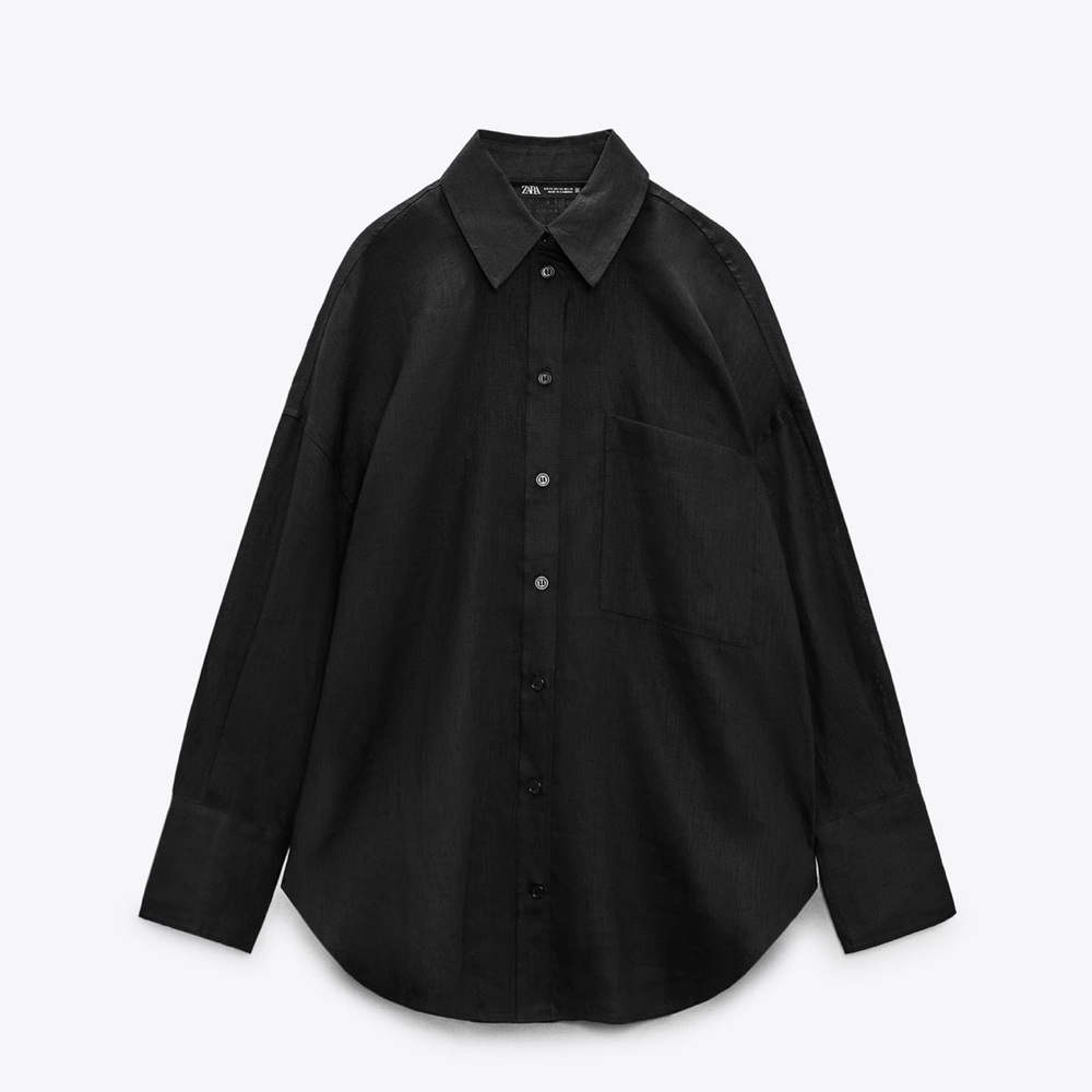 NWOT Zara 100% Linen Black Button Up Shirt